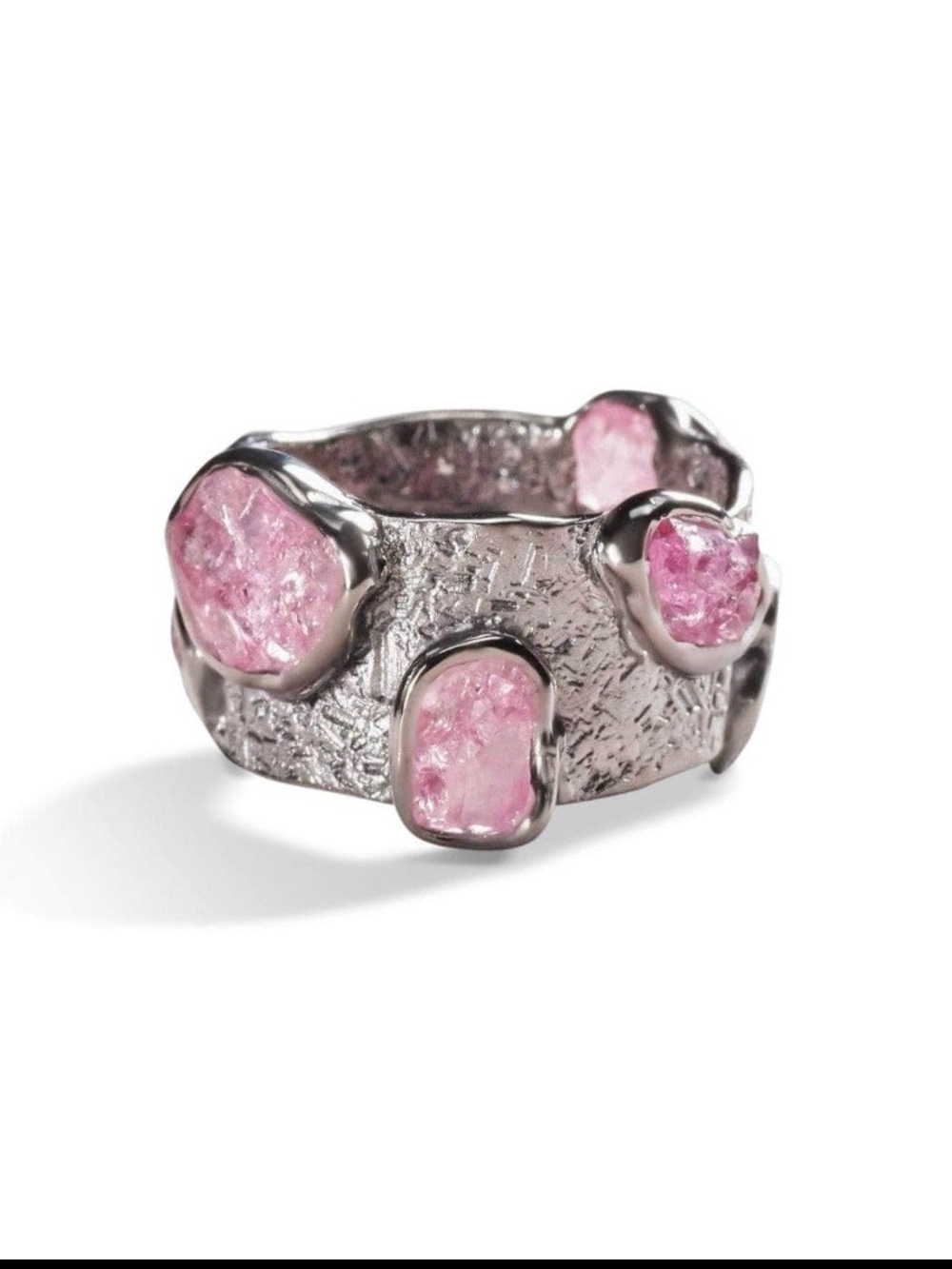 German Kabirski Sarin Handmade Raw Pink Spinel Ring 925 silver/ rhodium Sz 5.5